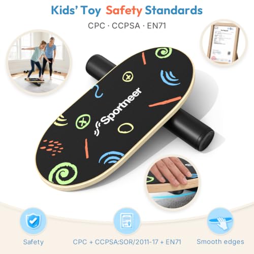 Sportneer Kids Balance Board, 4-Mode Adjustable Balance Trainer - color: Doodle Black