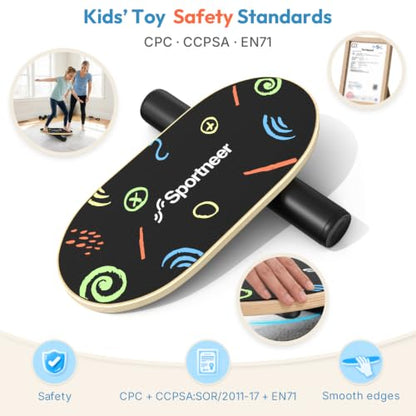 Sportneer Kids Balance Board, 4-Mode Adjustable Balance Trainer - color: Doodle Black