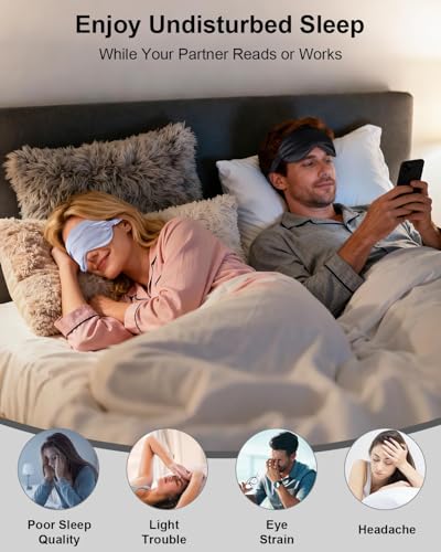 IEKEODI 2 Pack Silk Sleep Masks, Light Blocking Eye Masks, Black & Purple | Silky Soft Feel, Light Blocking Design, Gentle Elastic Fit, Breathable Comfort for Sleep, Travel and Naps - color: Black+purple