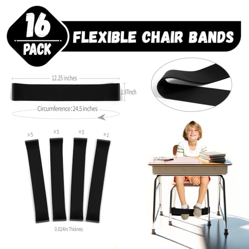 16 Pack Chair Bands for Kids with Fidgety Feet, ADHD Tools for Kids, Improve Focus & Reduce Restlessness, Chair Bands for Sensory ADHD ADD Autism - Classroom & Home Must Haves (Black) - color: Black, size: 16 Pack