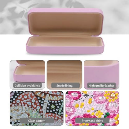 FlyingMage 5D Diamond Art Painting Kit for Adults Beginner, Small DIY Diamond Dots Gem Art Painting Mosaic Kits, Cute Hard Shell Sunglasses Eyeglasses Glasses Case for Women Teen, Sakura - color: Pink Flower