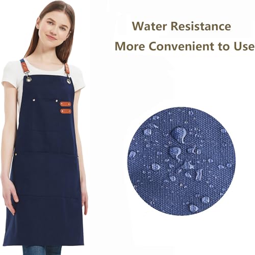 AFUN Chef Aprons for Women Men with Oversized Pockets, 12-Ounce Cotton Canvas Cross Back Water Repellent Apron (Dark Blue) - color: Dark Blue