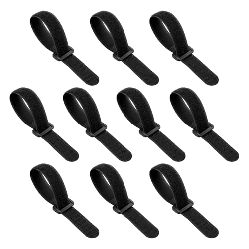 PATIKIL 0.8"x8" Reusable Cinch Straps, 10Pcs Adjustable Nylon Multipurpose Hook and Loop Cable Securing Straps with Plastic Buckle for Organizer Storage Cables Cords Ropes, Black - color: Black, size: 0.8" x 8"