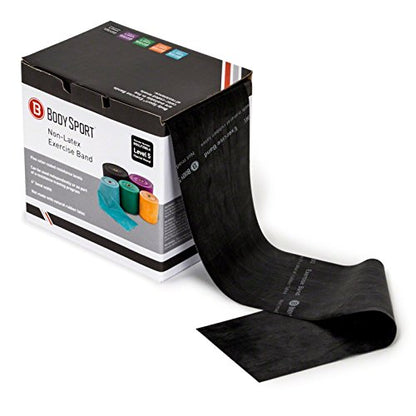 Body Sport Exercise Band, 25 yd. x 4 in. Roll - Home & Gym Fitness Equipment for Stretching, Strength Training & Physical Therapy - color: Black