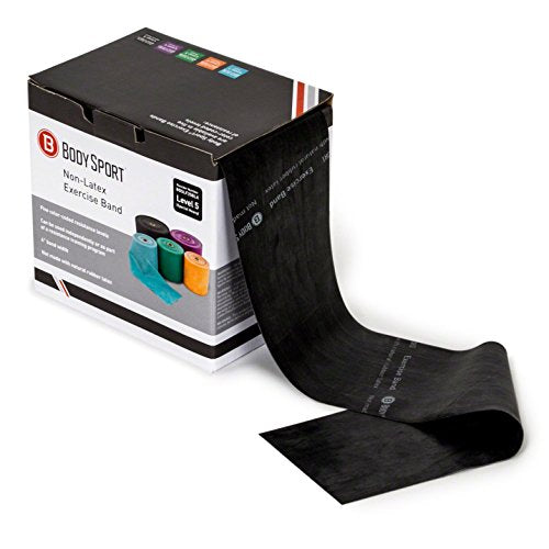 Body Sport Exercise Band, 25 yd. x 4 in. Roll - Home & Gym Fitness Equipment for Stretching, Strength Training & Physical Therapy - color: Black