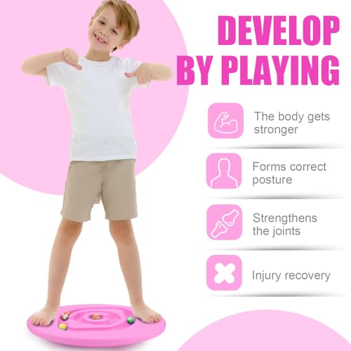 Seenelling Kids Maze Balance Board Sensory Training Toy, Pink, Round - color: Pink, style: Round