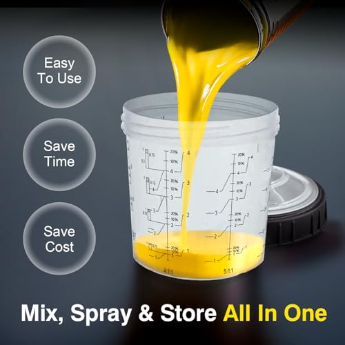 Disposable Paint Sprayer Mixing Cup for Automotive Paint Gun,Compatible with Original 1.0 System(not 2.0)-50pcs 20 Ounce Kit-50 Cup Liners,50 Lids with Strainer,1 Hard Cup with Retainer Ring,20 Plugs - size: 50pcs