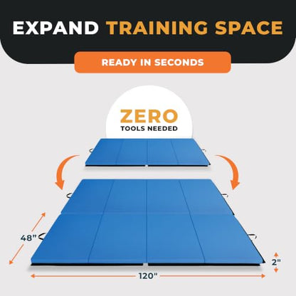 BalanceFrom 10x4 Feet 4-Panel Folding Gymnastics Mat – 2-Inch Thick Pad with Vinyl Surface and Carrying Handles for Tumbling, Yoga, Pilates, Home Workouts, and Martial Arts - color: Blue