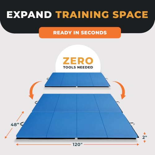 BalanceFrom 10x4 Feet 4-Panel Folding Gymnastics Mat – 2-Inch Thick Pad with Vinyl Surface and Carrying Handles for Tumbling, Yoga, Pilates, Home Workouts, and Martial Arts - color: Blue