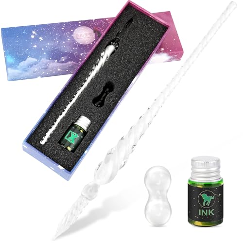 Luxiv Glass Dip Pen Set, Purple Crystal Pen With Ink, Holder, and Package - color: White, style: Basic