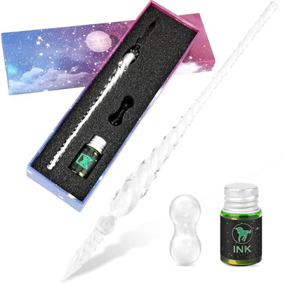 Luxiv Glass Dip Pen Set, Purple Crystal Pen With Ink, Holder, and Package - color: White, style: Basic
