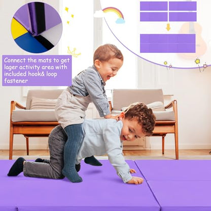 Giantex 6'x 2' Gymnastics Mat, 2" Thick Folding Tumbling Mat with Hook and Loop Fastener, Foldable Gym Mat with Carrying Handles, Cheer Mats for Kids Adults Home Exercise Aerobics Fitness - color: Purple