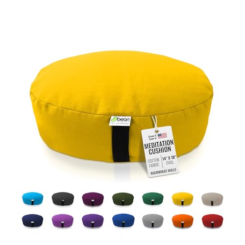 Bean Products Oval Zafu Meditation Cushion, Yoga Pillow 14"x18" - Saffron | Heavy Weight Washable Cotton Cover - Buckwheat Hull Filled Inner liner - Zen Floor Sitting Cushion - 14" Diameter - color: Saffron, size: Oval - 14" x 18"