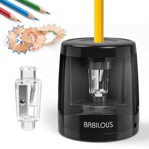 Babilous Automatic Electric Pencil Sharpener for Kids, USB Battery Powered | Automatic sharpener for kids, USB & battery power,Palm-sized for kid, Portable design for classroom / office, Black - color: Black