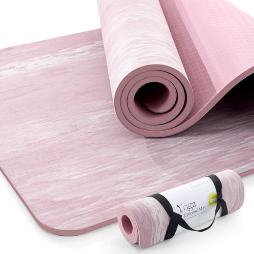 UMINEUX Extra Thick Yoga Mat, 2/5 Inch (10MM), Natural Rubber and TPE Non Slip Yoga Mats with Strap for Women Men, Eco Friendly Exercise Mat for Yoga, Pilates and Home Workout - color: Parfait Pink, size: 72" x 24" x 2/5"
