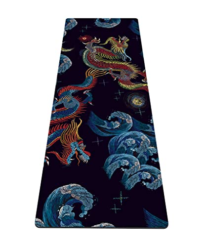 nuveti Yoga Mat Print Extra Thick TPE Non Slip Fitness Exercise Mat with Carrying Bag,72"x24" Extra Thick 6MM Exercise & Workout Mat for Yoga, Pilates Fitness and Floor Exercises - color: Dragon