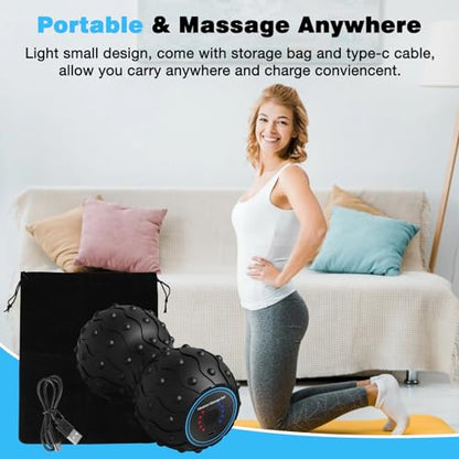Upgraded 5-Speed Vibrating Massage Ball, Rechargable Peanut Massage Ball for Fitness, Training, Therapy and Relaxation - color: Black (Double Peanut)