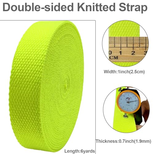 Heavy‑Duty Cotton Webbing Strap 1''x6yds Neon Yellow for Bags | 2mm thick webbing for dog collars, backpack, bag handles, apron straps, slings, sewing repairs & DIY craft projects. - color: Neon Yellow
