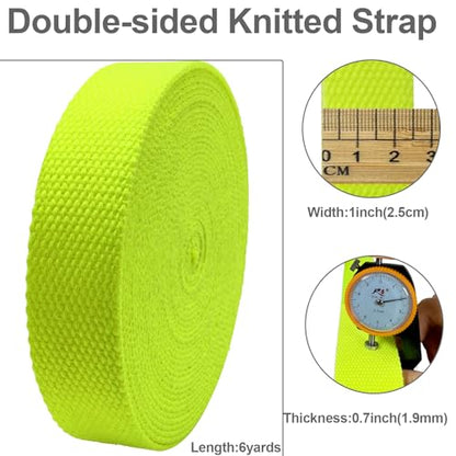 Heavy‑Duty Cotton Webbing Strap 1''x6yds Neon Yellow for Bags | 2mm thick webbing for dog collars, backpack, bag handles, apron straps, slings, sewing repairs & DIY craft projects. - color: Neon Yellow