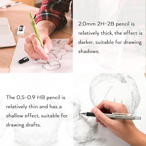 Nicpro 35PCS Gold Art Mechanical Pencils Set, 3 PCS Metal Drafting Pencil | 0.5 mm & 0.7 mm & 0.9 mm & 3 PCS 2mm Lead Holder (6B 4B 2B HB 2H 4H Colors) For Sketching Drawing With 20 Tube Lead Refills - color: Gold, style: 0.5 0.7 0.9 2.0