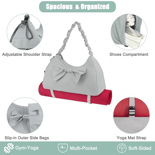 WOLT Gym Bag For Women, Yoga Mat Bag with Shoes Compartment, Wet Pocket and Water Bottle Pocket - color: Lightgrey