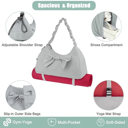 WOLT Gym Bag For Women, Yoga Mat Bag with Shoes Compartment, Wet Pocket and Water Bottle Pocket - color: Lightgrey