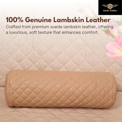 Neck Roll Pillow Cushion Cover, 16x6 Inch Full Moon Round Bolster Pillow Case, Cylinder Soft Lambskin Leather Pillowcase for Head, Spine & Neck Support During Sleep - Quilted Beige Pack of 2 - color: Quilted Beige Pack of 2