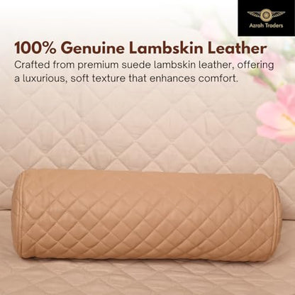 Neck Roll Pillow Cushion Cover, 16x6 Inch Full Moon Round Bolster Pillow Case, Cylinder Soft Lambskin Leather Pillowcase for Head, Spine & Neck Support During Sleep - Quilted Beige Pack of 2 - color: Quilted Beige Pack of 2