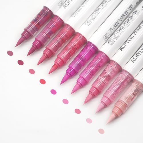 Water Based Acrylic Paint Markers Pink, 9 Colors Paint Pen Set | Sweet Pink Series, Soft Brush Tip, Smooth Writing, Marker Pen for Rock Painting, Egg, Wood, Glass, Mugs, Black Paper - color: Sweet Pink Series