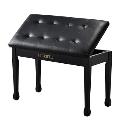 Duet Piano Bench with Storage, Wooden Piano Stool with Waterproof Padded Cushion, Bench Seat for Vanity, Living Room, Bedroom (Black) - color: Duet-black