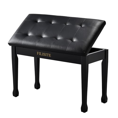 Duet Piano Bench with Storage, Wooden Piano Stool with Waterproof Padded Cushion, Bench Seat for Vanity, Living Room, Bedroom (Black) - color: Duet-black