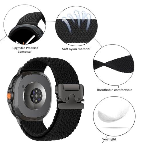 Nylon Braided band Compatible with Samsung Galaxy Watch 8 40mm 44mm, Elastic Band for Galaxy Watch 8 Classic 46mm - color: Black