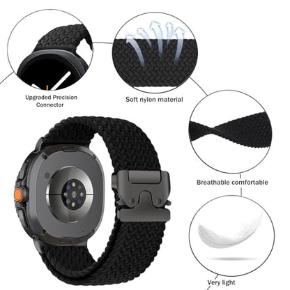 Nylon Braided band Compatible with Samsung Galaxy Watch 8 40mm 44mm, Elastic Band for Galaxy Watch 8 Classic 46mm - color: Black