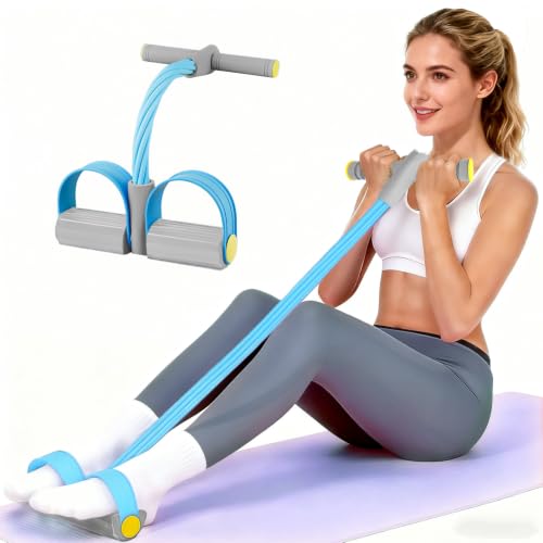 Pedal Resistance Band with Handle, Durable 6-Tube Exercise Bands - color: Blue
