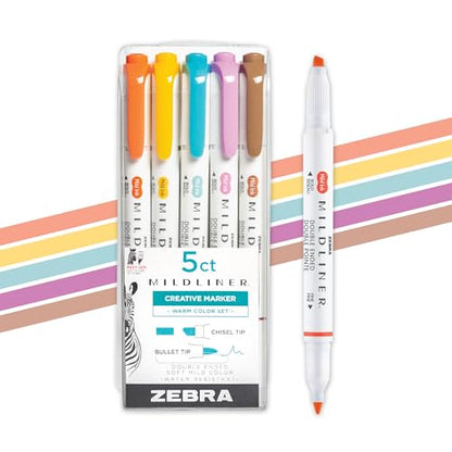Zebra Pen MILDLINER No Bleed Highlighter, Warm Colors, Dual Tip, 5-Pack - color: Warm