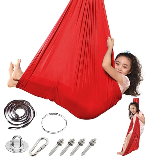 Sensory Swing for Kids Indoor with 360° Swivel Hanger for Calming & Relaxing with Special Needs, Sensory Swing Indoor Kids Adjustable Hammock Great for ADHD,Autism, Therapy Swings for Sensory Indoor - color: Red