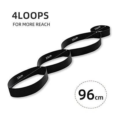 Yoga Stretching Strap for Physical Therapy, Stretch Strap for Home Workout, Exercise, Pilates and Gymnastics, Stretch Strap with 4 Loops, Non-Elastic Hamstring Stretch Strap for Women & Men