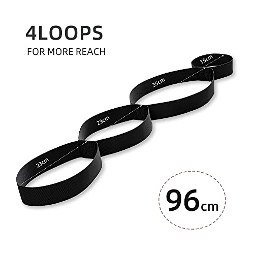 Yoga Stretching Strap for Physical Therapy, Stretch Strap for Home Workout, Exercise, Pilates and Gymnastics, Stretch Strap with 4 Loops, Non-Elastic Hamstring Stretch Strap for Women & Men