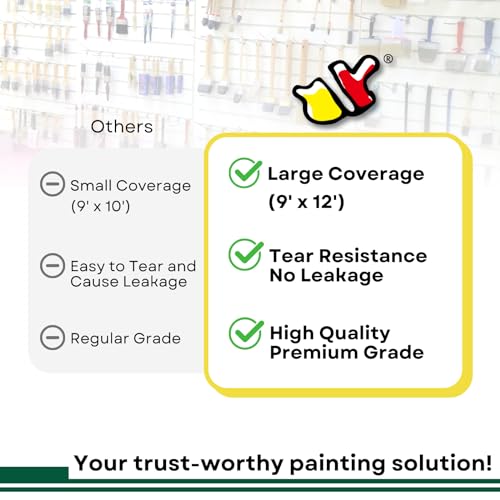 Plastic Drop Cloth for Painting, Dustproof Rectangular Tarps, Ultra-Thin Waterproof Polythene Floor Covering, 9 x 12ft Large Plastic Sheet for Furniture Covers, 14 Micron, 1 Piece
