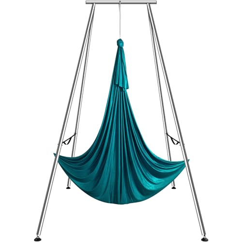 VEVOR Adjustable Yoga Aerial Rig, Aerial Silk Stands with Height Adjustable 5-11FT, Portable Stainless Steel Rig& Aluminum Frame Legs, Fit with Hoops/Lyra/Silks/Hammock - color: Green