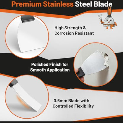 Fishark Putty Knife Set, 2/3/4/6in Stainless Steel Spackle Knives, 4Pcs | Mirror Polished Blade, Non-Slip Grip, for Drywall Repair, Paint Scraping, Taping, Wallpaper Removal, Plaster & Adhesive - color: 2" 3" 4" 6"