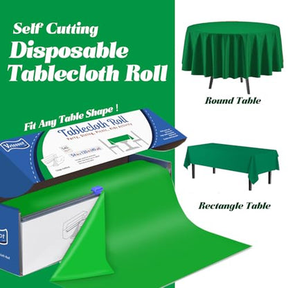 Disposable Green Plastic Table Cover Roll 54in X 240ft - Heavy Duty Waterproof Tablecloth with Easy Slide Cutter for Camping, Picnics & Garden Parties - color: Green, size: 2880" x 54" (Rectangular)