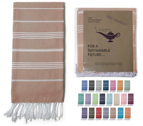 Turkish Beach Towel 100% Organic Cotton Extra Large Oversized (39 x 71 Inches) Quick Dry Sand Free Light Weight Prewashed for Bath Beach Gym Yoga Travel Towel Blanket (Camel) - color: Camel