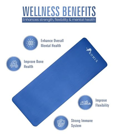 ROMIX Yoga Mat Thick 10Mm, Non-Slip Exercise Mat, 72 X 24 In, NBR - color: Blue
