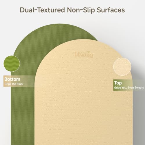 WeiLa Extra Thick Yoga Mat (10mm), Large TPE Workout Mat 74"x28" with Strap - color: Cream & Matcha Green