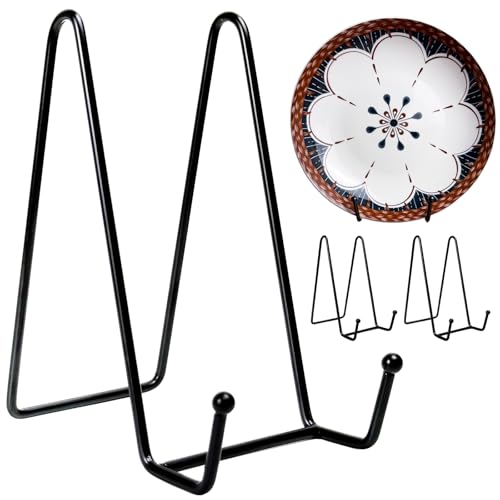 HENABLE 3PCS Premium Black Iron Plate Stands for Display 6 Inch, Decorative Metal Plate Holders for Displaying, Mini Easel Stand, Frame, Book, Card, Photo Easel, Picture Stands for Display - size: 3PCS 6IN
