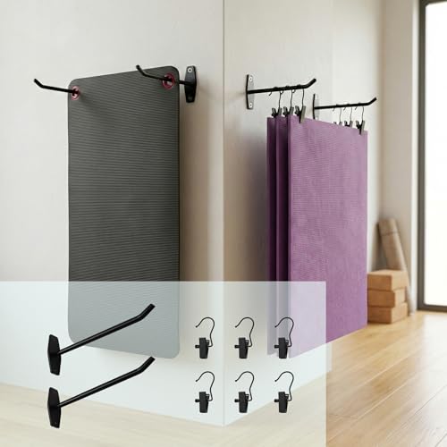 Wall Mount Yoga Mat Holder: Hanging Metal Rack For Eyelet Exercise Mats