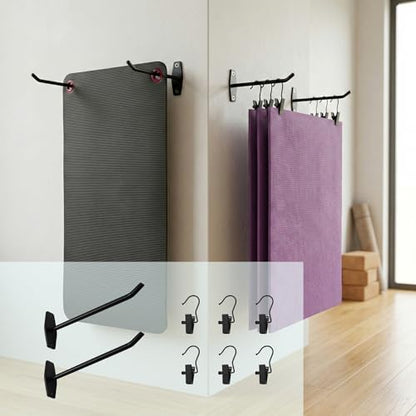 Wall Mount Yoga Mat Holder: Hanging Metal Rack For Eyelet Exercise Mats