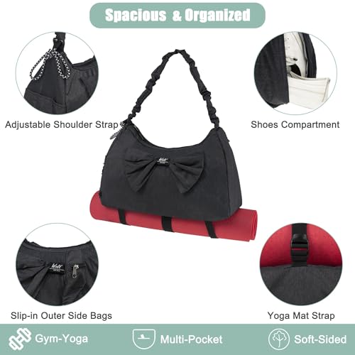 WOLT Gym Bag For Women, Yoga Mat Bag with Shoes Compartment, Wet Pocket and Water Bottle Pocket - color: Black