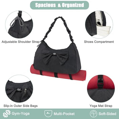 WOLT Gym Bag For Women, Yoga Mat Bag with Shoes Compartment, Wet Pocket and Water Bottle Pocket - color: Black